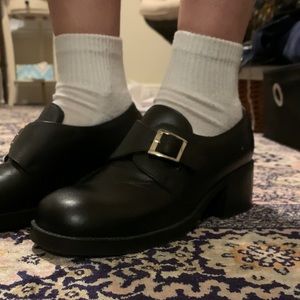 Black Buckle Chunky Block Heel Loafers Mary Janes